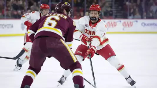 30 JANUARY 2026: The University of Denver Men’s Ice Hockey team takes on Minnesota Duluth at Magness Arena in Denver, CO. (Chris Swann/Clarkson Creative Photography)