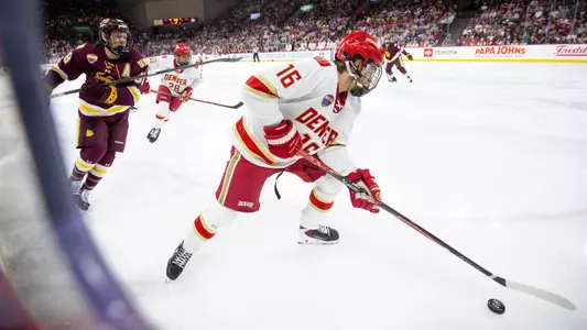 21 MAR 2026: The University of Denver Men's Ice Hockey team takes on Minnesota Duluth in the Frozen Faceoff Championship at Magness Arena on the University of Denver campus in Denver, CO. (Michael Ciaglo/Clarkson Creative Photography)
