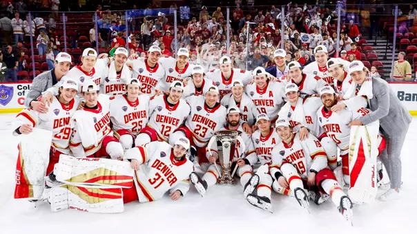 21 MAR 2026: The University of Denver Men's Ice Hockey team takes on Minnesota Duluth in the Frozen Faceoff Championship at Magness Arena on the University of Denver campus in Denver, CO. (Michael Ciaglo/Clarkson Creative Photography)