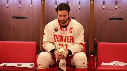DENVER, COLORADO - FEB 27: The Denver Pioneers men’s ice hockey team takes on Arizona State at Magness Arena in Denver, Colorado. (Photo by C. Morgan Engel/Clarkson Creative Photography)