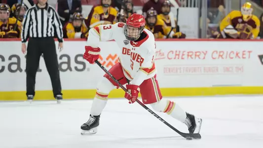 DENVER, COLORADO - FEB 27: The Denver Pioneers men’s ice hockey team takes on Arizona State at Magness Arena in Denver, Colorado. (Photo by C. Morgan Engel/Clarkson Creative Photography)
