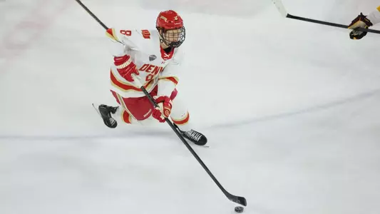 DENVER, COLORADO - FEB 27: The Denver Pioneers men’s ice hockey team takes on Arizona State at Magness Arena in Denver, Colorado. (Photo by C. Morgan Engel/Clarkson Creative Photography)