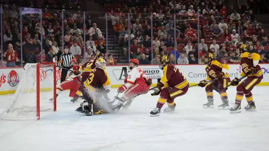 DENVER, COLORADO - FEB 27: The Denver Pioneers men’s ice hockey team takes on Arizona State at Magness Arena in Denver, Colorado. (Photo by C. Morgan Engel/Clarkson Creative Photography)
