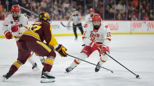 DENVER, COLORADO - FEB 27: The Denver Pioneers men’s ice hockey team takes on Arizona State at Magness Arena in Denver, Colorado. (Photo by C. Morgan Engel/Clarkson Creative Photography)