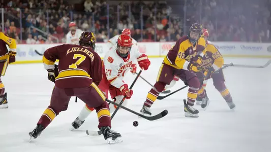 DENVER, COLORADO - FEB 27: The Denver Pioneers men’s ice hockey team takes on Arizona State at Magness Arena in Denver, Colorado. (Photo by C. Morgan Engel/Clarkson Creative Photography)