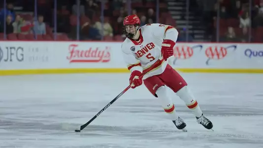 01 NOV 2025: The Denver Pioneers Men’s Hockey Team takes on Alaska Anchorage in Denver, CO. (C. Morgan Engel/Clarkson Creative Photography)
