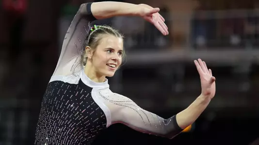01 FEB 2026: The University of Denver women's gymnastics team takes on Iowa State at Magness Arena in Denver, CO. (Tanner Pearson/Clarkson Creative Photography)