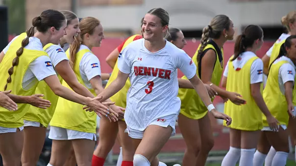 Annie Philbin and 2025 University of Denver Women's Soccer Team Introductions vs Texas A&M - August 28, 2025