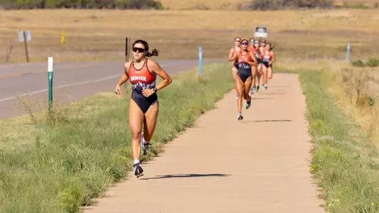 Lucrezia Gowdy runs during DU's intrasquad super sprint on August 26, 2026 at Chatfield Lake State Park in Littleton, Colorado.