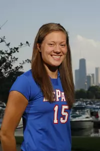 Rachel Aumann led the Blue Demons with a .412 attack percentage in last weekend's match against Cincinnati.