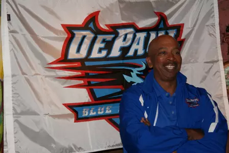 Coach Oliver Purnell enjoys the inaugural stop on the 2010 Coaches' Caravan.