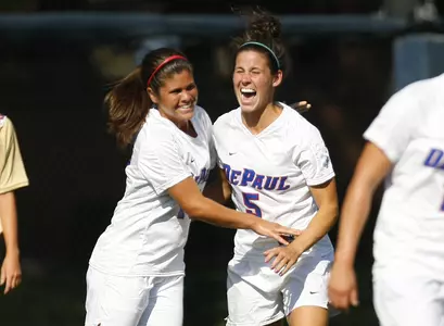 Lauren Pagone (right) celebrates her game-winning goal on Friday with teammate Kelly Blumberg.
