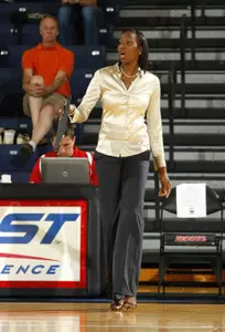 Coach Nadia Edwards led the Blue Demons to a second place finish in the DePaul Invitational.