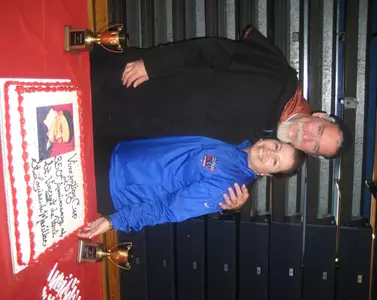 Athletics Director Jean Lenti Ponsetto and Tom Judge as St. Vincent dePaul.