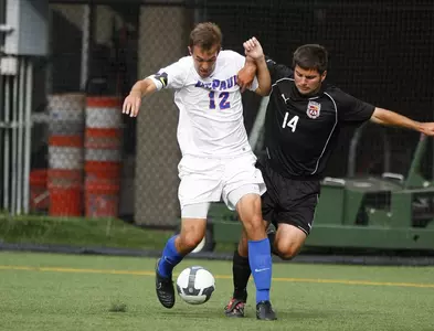 Alex Mangan's two goals led the Blue Demons past Loyola-Chicago 2-1 on Wednesday.