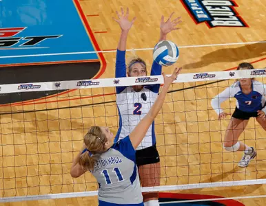 Sophomore Natalie Rizzo leads the Blue Demons in blocks this season.