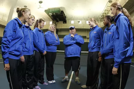Mark Ardizzone (center) announced that Matea Cutura, Zaina Sufi, and Ana Vladutu will join DePaul's team in 2012.