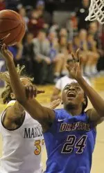 Keisha Hampton led DePaul with 17 points, but it was not enough as the Blue Demons fell at Marquette, 60-53 on Saturday.
