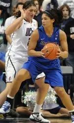 Felicia Chester became DePaul's 26th 1,000 point scorer and led the Blue Demons with 19 point at Connecticut.