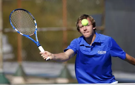 Bartosz Jozwiak (pictured) and Sven Kasper defeated their second ranked tandem with a 8-3 win in the top doubles spot. MSU edged DePaul, 4-3 on Saturday at the Lakeshore Athletic Club.