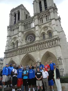 Members of the DePaul travel party on Sunday in France.