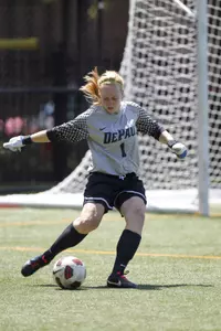 Goalkeeper Megan Pyrz made 13 saves in the Blue Demons' 1-0 overtime loss to USF on Monday.