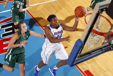 Brandi Harvey-Carr scored 13 points and grabbed four rebounds in DePaul's 105-68 win over Illinois Wesleyan.
