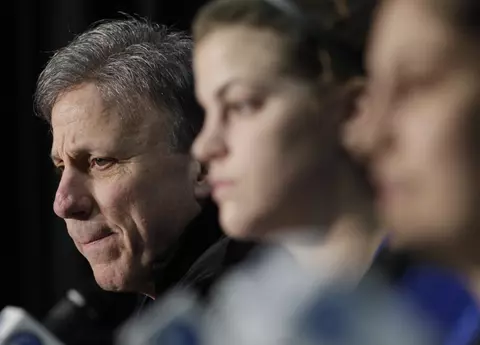 Doug Bruno listens to a question during a news conference. (AP Photo/Nam Y. Huh)