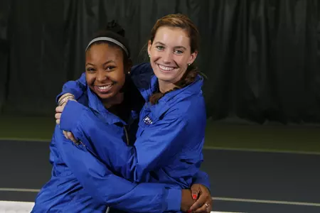 At the conclusion of Sunday's match, the Blue Demons celebrated the careers of Gia McKnight and Cali Gustafson.
