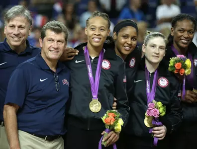 Doug Bruno (left) alongside head coach Geno Auriemma after the USA Women captured gold in London.