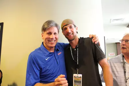 Doug Bruno and Drake Diener are reunited at the DePaul basketball rooftop outing on Saturday.
