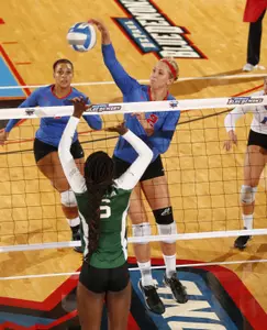 Senior middle Natalie Rizzo landed 11 kills and hit .409 to help the Blue Demons to a fourth straight win.