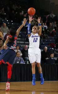 Brittany Hrynko knocked down four 3-pointers in DePaul's 75-68 win at Seton Hall on Tuesday.