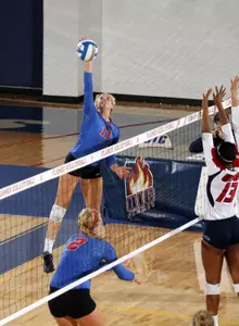 Callie Huebener set a new season-high with 11 kills in a three-set defeat at Butler on Wednesday afternoon.