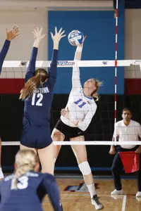 Callie Huebener recorded her second double-double of the season in a five-set loss to Butler on Saturday.