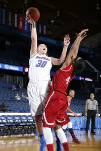 Megan Podkowa led the Blue Demons with 24 points, six rebounds, six steals and five blocked shots.