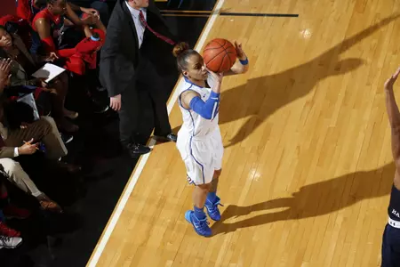 Brittany Hrynko tied a DePaul record with her perfect 5-of-5 effort from 3-point range. Hrynko scored a season-high 25 points in the Blue Demon win.