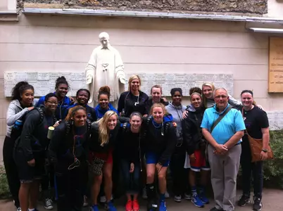 The Blue Demons pose for a team photo.