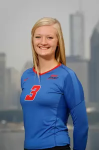 Freshman Rachel Breault tied for the match-high with nine kills.