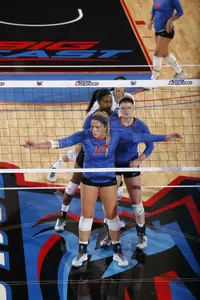 Caitlyn Coffey led the Blue Demons in kills for the first time this season with eight.