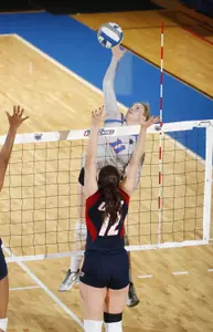 Callie Huebener, one of four Blue Demons being honored on Friday, has a team-best 12 kills last match.