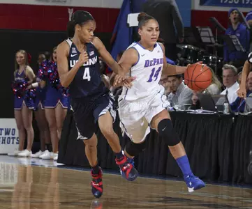 Jessica January scored 18 points and led three Blue Demons in double figures. The Blue Demons fell to No. 1/1 Connecticut 86-70.