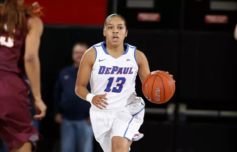 Chanise Jenkins led the Blue Demons with 20 points, five rebounds and four assists.