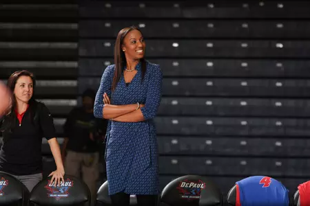 Head coach Nadia Edwards and the Blue Demons hit the road four times in April.