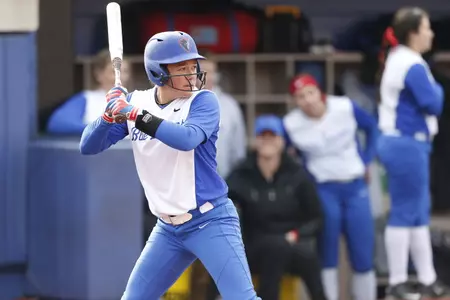 Megan Leyva pitched recorded her first victory of the season in the circle in the Blue Demons 8-3 win.