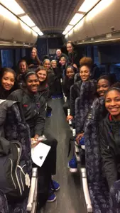 All aboard the 'Dallas Express' bus ride to the airport for the flight to Texas and the NCAA Sweet 16.