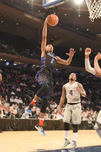 Darrick Wood totaled six points, four rebounds and three assists against Georgetown.