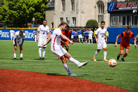 Men's soccer picked up their first win of the season with a 2-0 victory over Bucknell at Wish Field in Chicago