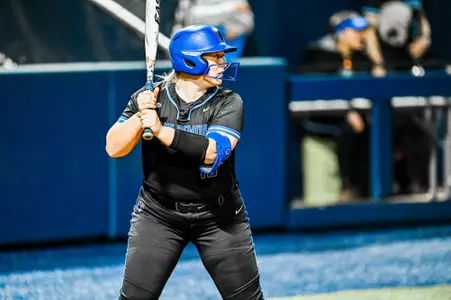 Riley Pool waits for a play at the plate