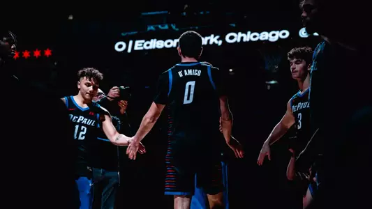 Troy D'Amico is introduced at Wintrust Arena prior to taking on Valparaiso.